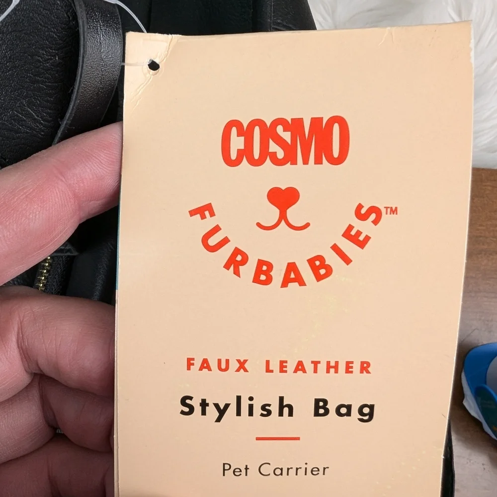 Cosmo Furbabies faux leather pet carrier, 17Lx11Hx10W, black